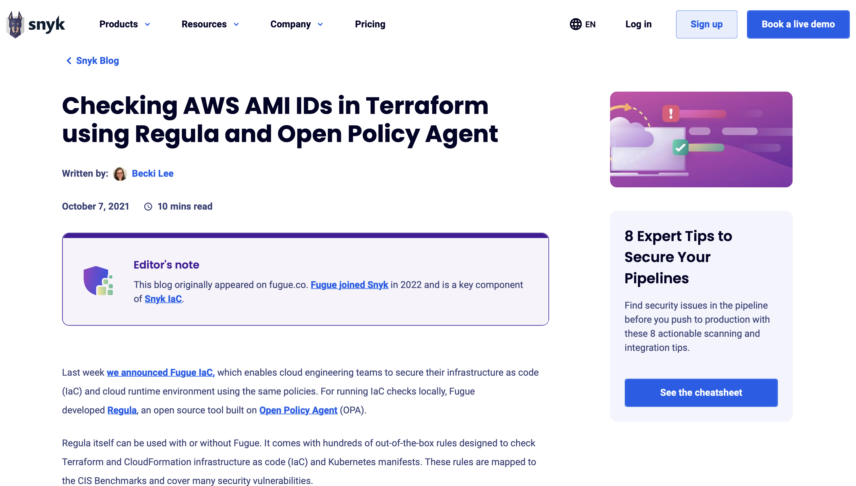 Checking AWS AMIs in Terraform using Regula blog post screenshot