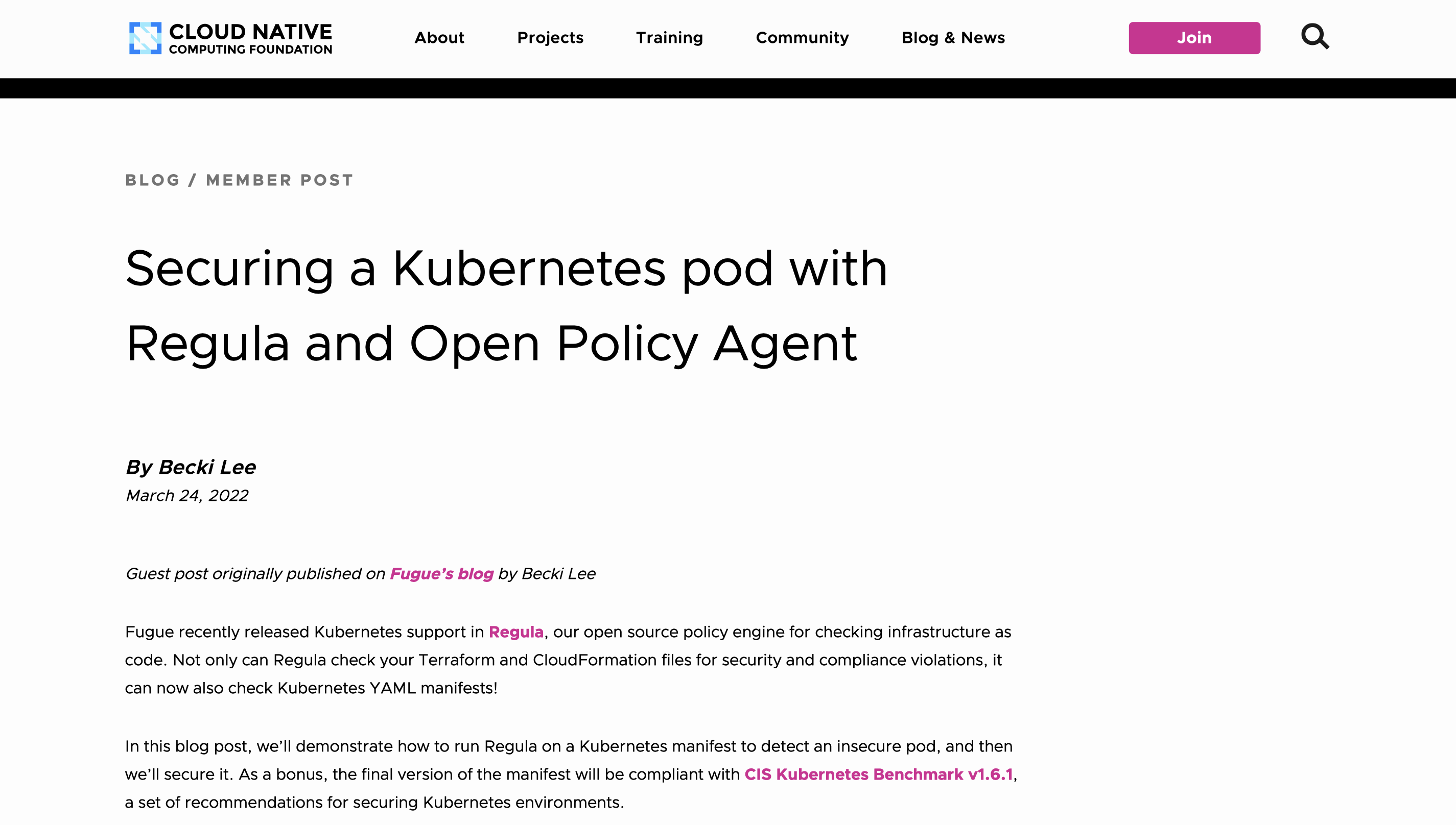 Securing a Kubernetes pod with Regula blog post screenshot