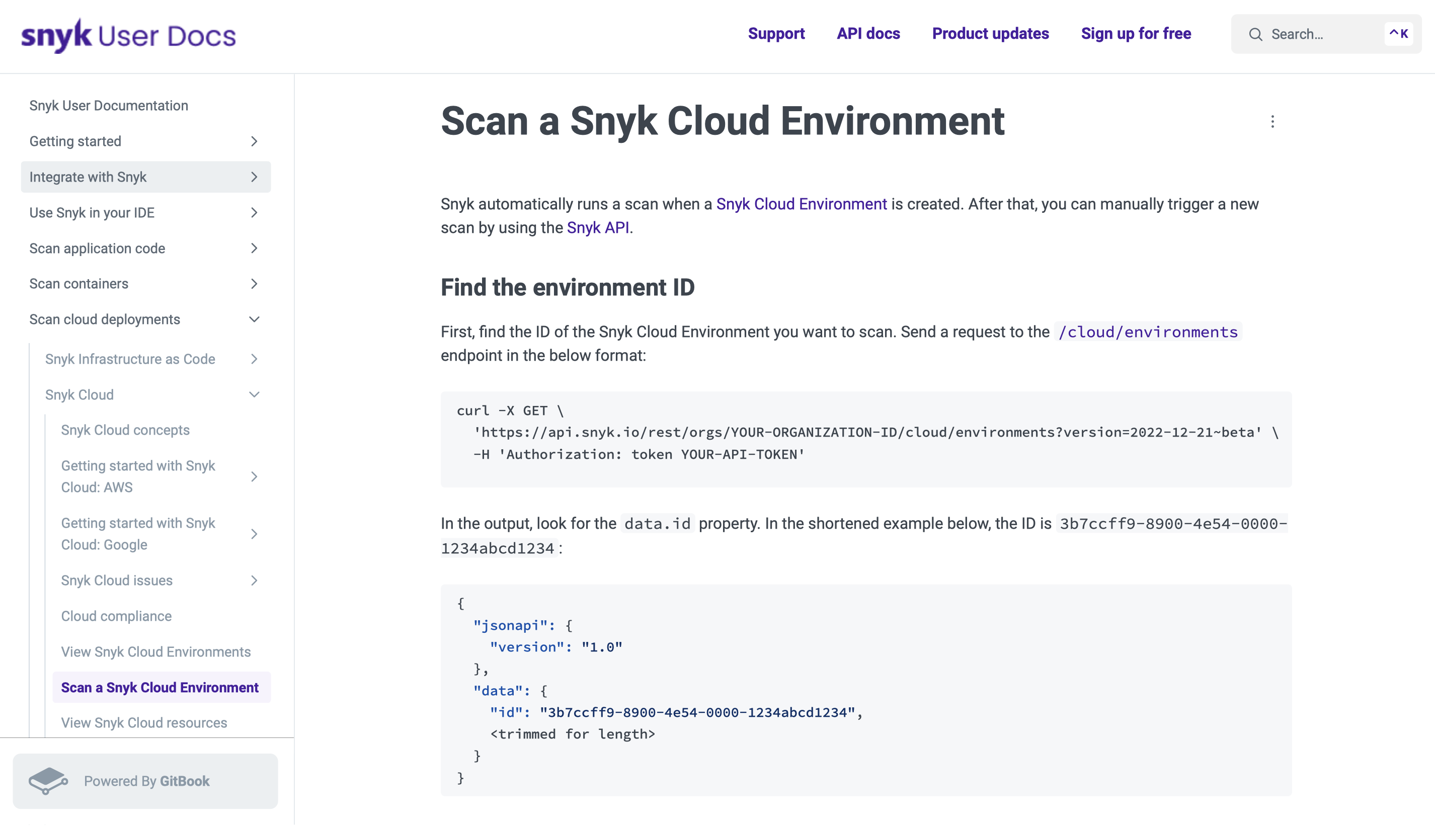 Scan a Snyk Cloud Environment documentation screenshot